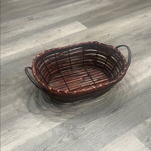 Woven Bamboo Basket w/Leather Handles